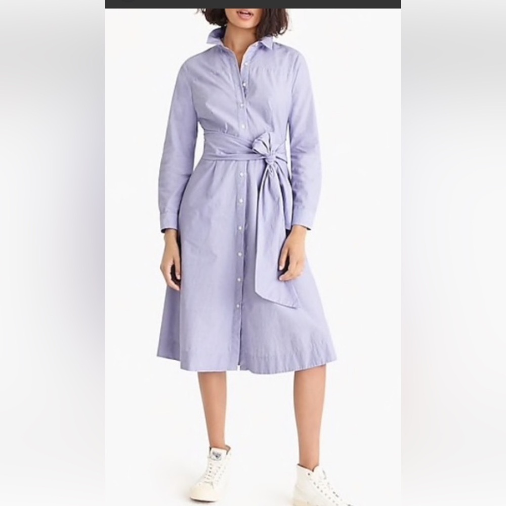 J.Crew Tie Waist Shirt Dress in Peri End-on-End Cotton Button Down Dress 0. E91